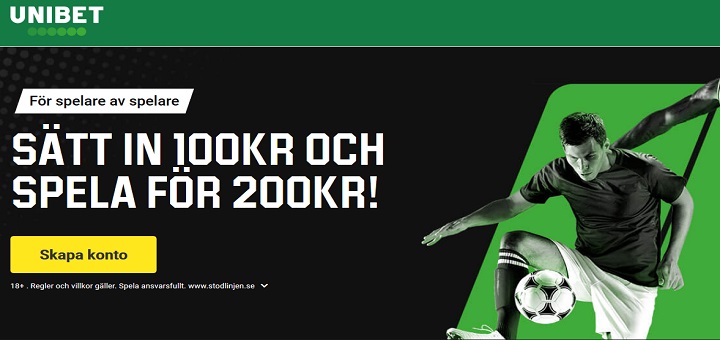 Ny Unibet bonus på 100% upp till 100 kr