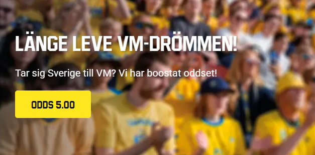 Unibet har ett boostat odds på att Sverige går till VM 2026 via Playoff.